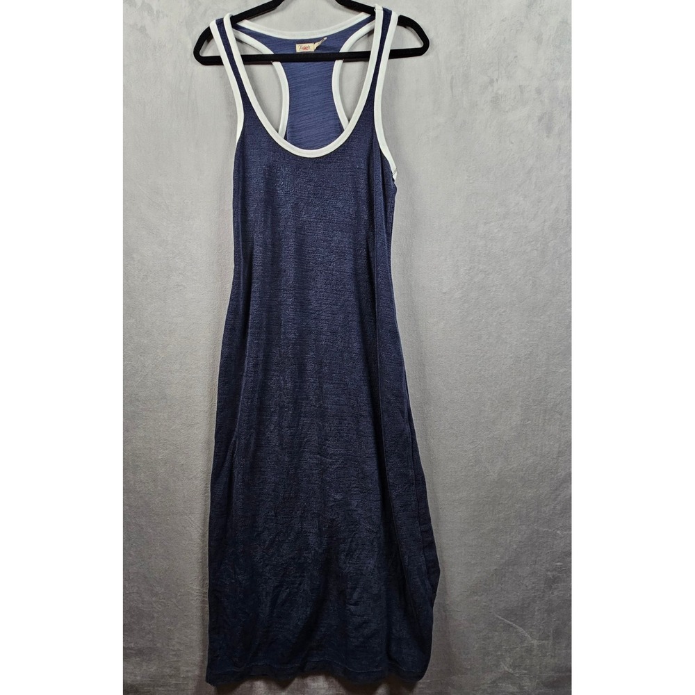 Faherty Cabana Towl Terry Dress Womens Small Navy Blue White Trim Maxi Beach